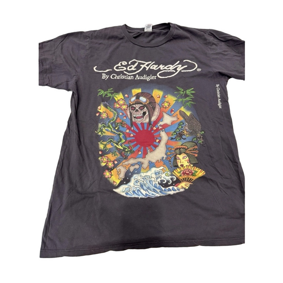 Vintage Y2K Ed Hardy T-Shirt | Skull Geisha Rising Sun Tattoo Art - Picture 1 of 3